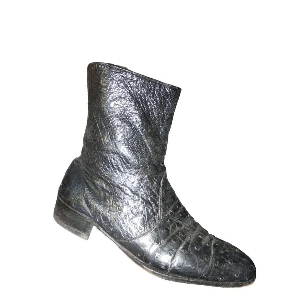 BALLY ITALY Genuine Ostrich Skin Boots in Black size 8 Vintage full zip